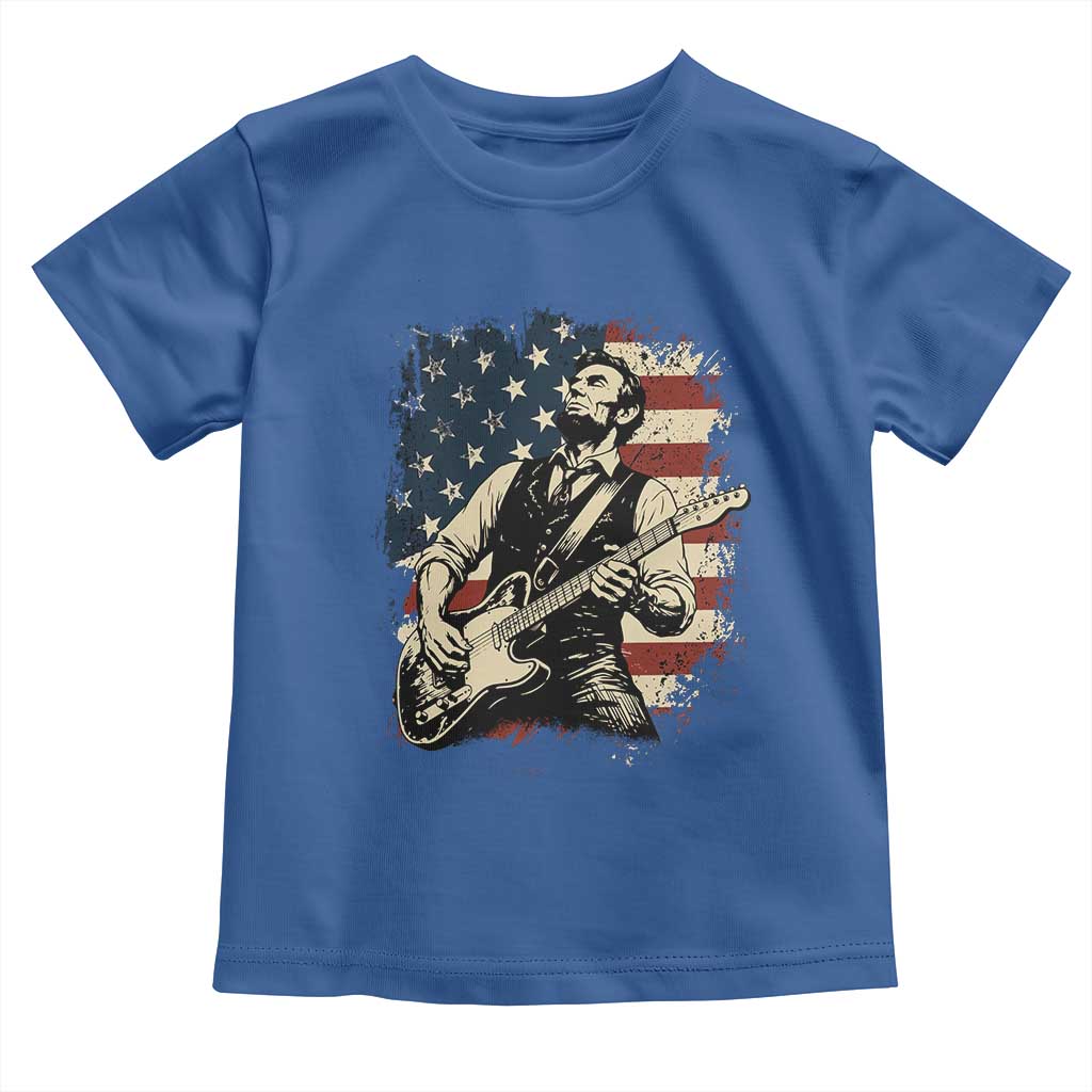 Vintage Abraham Lincoln Playing Electric Guitar Toddler T Shirt Patriotic Rocker Gift TS12 Royal Blue Print Your Wear
