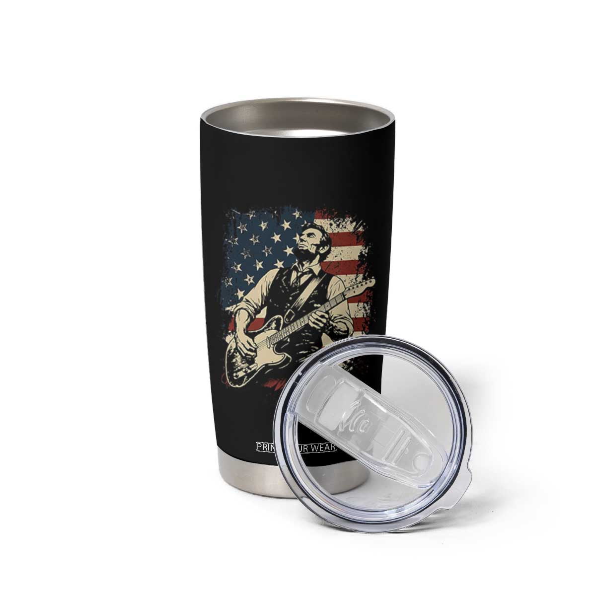 Vintage Abraham Lincoln Playing Electric Guitar Tumbler Cup Patriotic Rocker Gift TS12 Print Your Wear