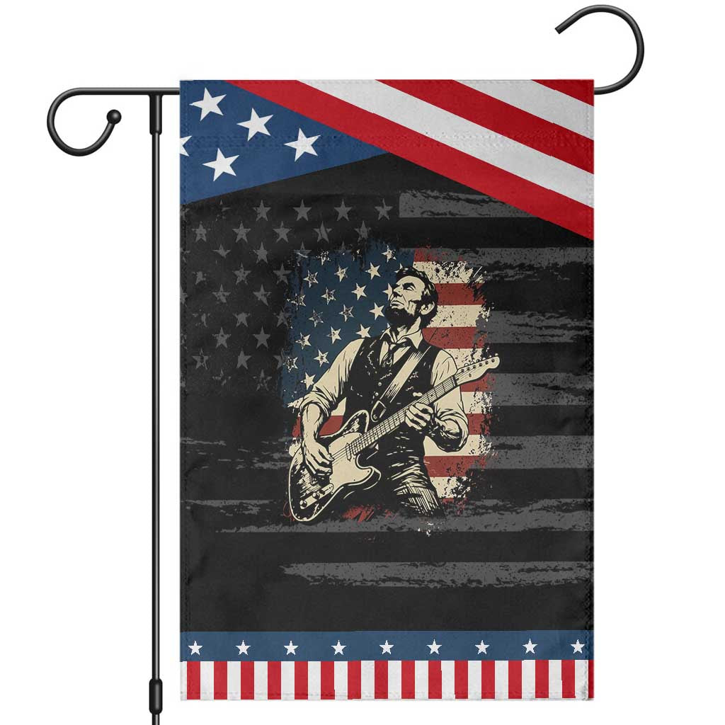 Vintage Abraham Lincoln Playing Electric Guitar Garden Flag Patriotic Rocker Gift TS12 Distressed Black Blue Print Your Wear
