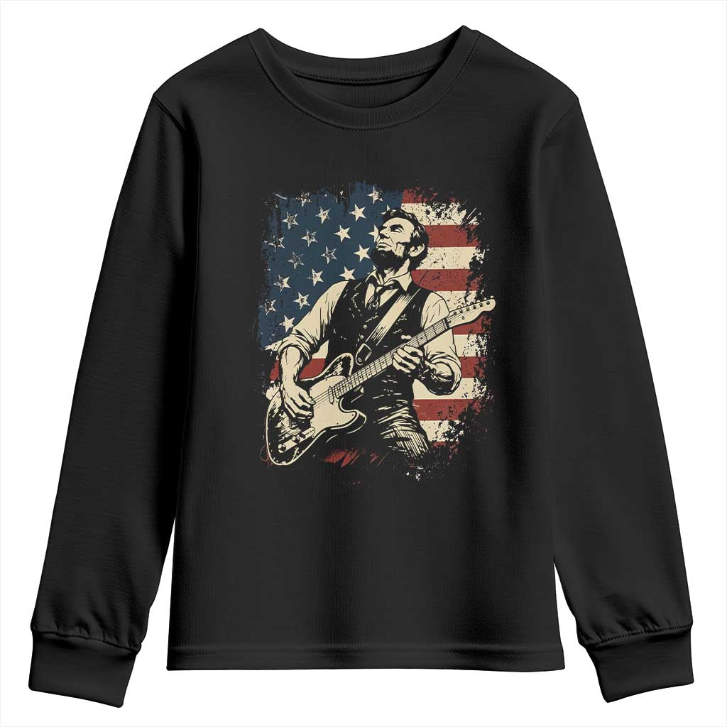 Vintage Abraham Lincoln Playing Electric Guitar Youth Sweatshirt Patriotic Rocker Gift TS12 Black Print Your Wear