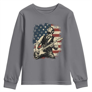 Vintage Abraham Lincoln Playing Electric Guitar Youth Sweatshirt Patriotic Rocker Gift TS12 Charcoal Print Your Wear