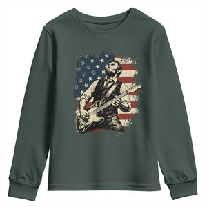 Vintage Abraham Lincoln Playing Electric Guitar Youth Sweatshirt Patriotic Rocker Gift TS12 Dark Forest Green Print Your Wear