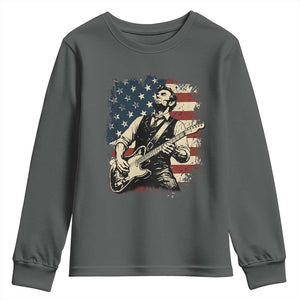 Vintage Abraham Lincoln Playing Electric Guitar Youth Sweatshirt Patriotic Rocker Gift TS12 Dark Heather Print Your Wear