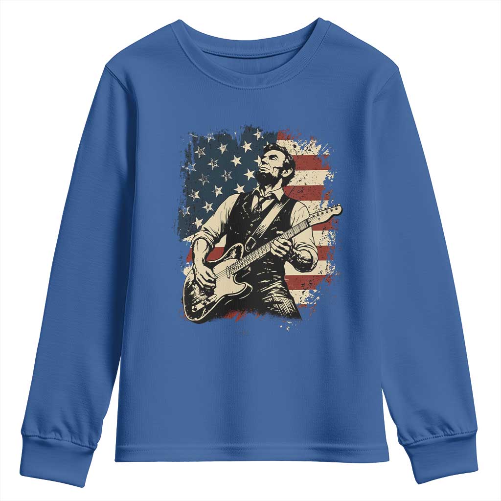 Vintage Abraham Lincoln Playing Electric Guitar Youth Sweatshirt Patriotic Rocker Gift TS12 Royal Blue Print Your Wear