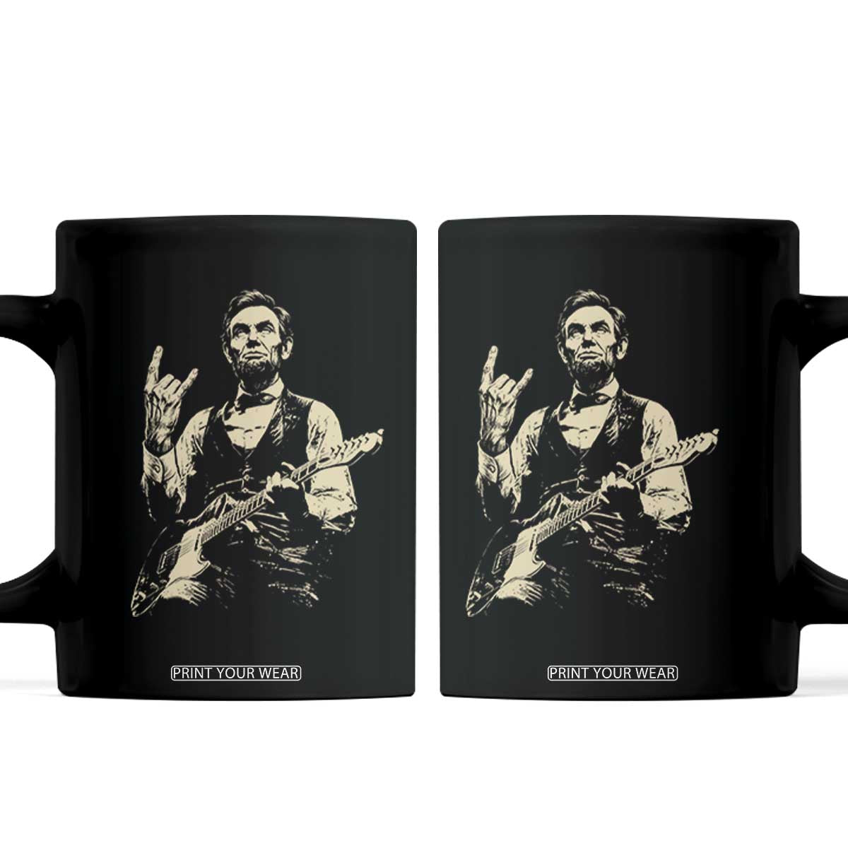 Rock And Roll Abraham Lincoln Playing Guitar Coffee Mug Vintage Patriotic Music Gift TS12 Black Print Your Wear