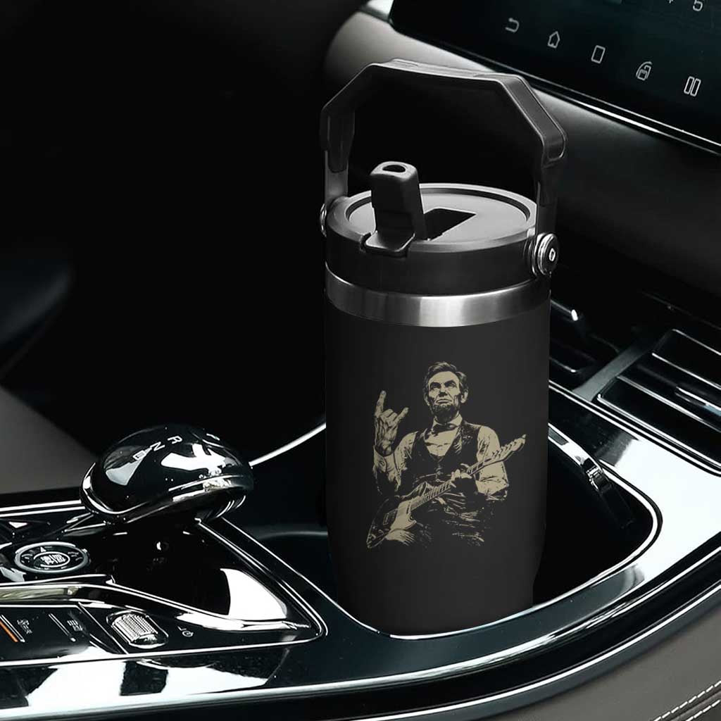 Rock And Roll Abraham Lincoln Playing Guitar Flip Straw Tumbler Vintage Patriotic Music Gift TS12 Print Your Wear