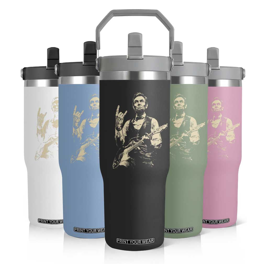 Rock And Roll Abraham Lincoln Playing Guitar Flip Straw Tumbler Vintage Patriotic Music Gift TS12 Print Your Wear