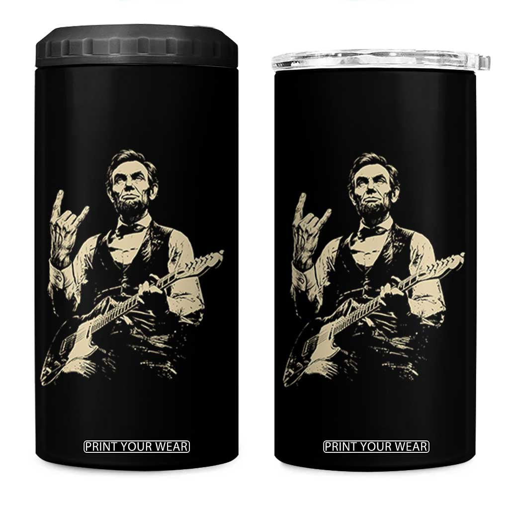 Rock And Roll Abraham Lincoln Playing Guitar 4 in 1 Can Cooler Tumbler Vintage Patriotic Music Gift TS12 One Size: 16 oz Black Print Your Wear