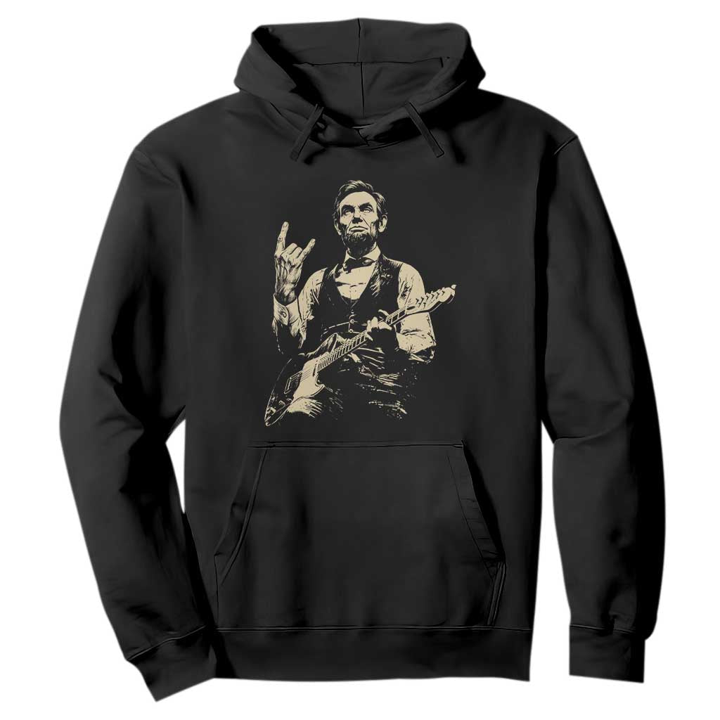 Rock And Roll Abraham Lincoln Playing Guitar Hoodie Vintage Patriotic Music Gift TS12 Black Print Your Wear