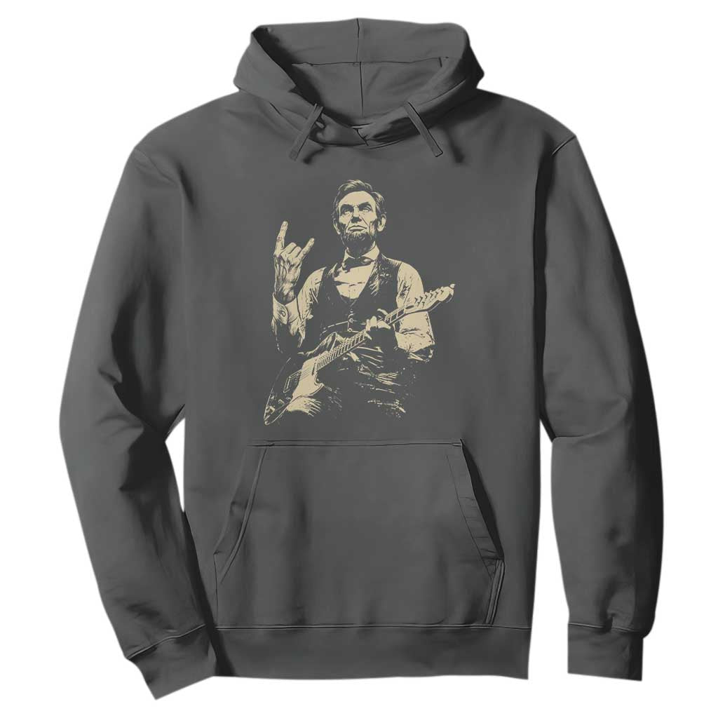 Rock And Roll Abraham Lincoln Playing Guitar Hoodie Vintage Patriotic Music Gift TS12 Dark Heather Print Your Wear