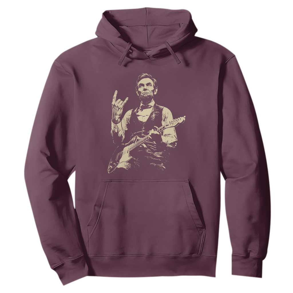 Rock And Roll Abraham Lincoln Playing Guitar Hoodie Vintage Patriotic Music Gift TS12 Maroon Print Your Wear