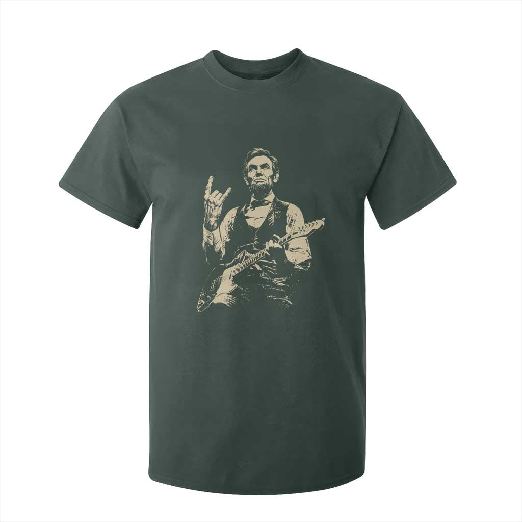Rock And Roll Abraham Lincoln Playing Guitar T Shirt For Kid Vintage Patriotic Music Gift TS12 Dark Forest Green Print Your Wear