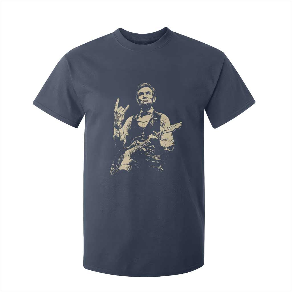Rock And Roll Abraham Lincoln Playing Guitar T Shirt For Kid Vintage Patriotic Music Gift TS12 Navy Print Your Wear