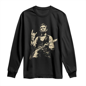 Rock And Roll Abraham Lincoln Playing Guitar Long Sleeve Shirt Vintage Patriotic Music Gift TS12 Black Print Your Wear