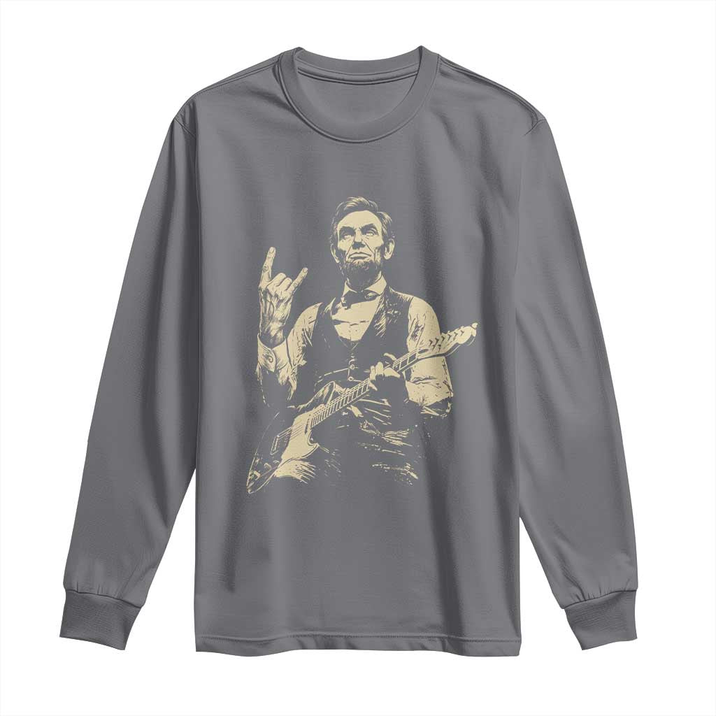 Rock And Roll Abraham Lincoln Playing Guitar Long Sleeve Shirt Vintage Patriotic Music Gift TS12 Charcoal Print Your Wear