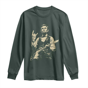 Rock And Roll Abraham Lincoln Playing Guitar Long Sleeve Shirt Vintage Patriotic Music Gift TS12 Dark Forest Green Print Your Wear