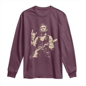 Rock And Roll Abraham Lincoln Playing Guitar Long Sleeve Shirt Vintage Patriotic Music Gift TS12 Maroon Print Your Wear