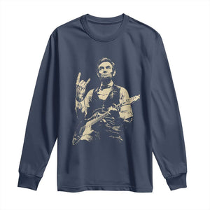 Rock And Roll Abraham Lincoln Playing Guitar Long Sleeve Shirt Vintage Patriotic Music Gift TS12 Navy Print Your Wear