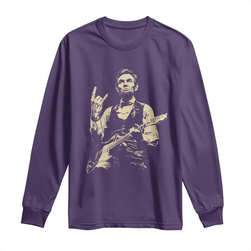 Rock And Roll Abraham Lincoln Playing Guitar Long Sleeve Shirt Vintage Patriotic Music Gift TS12 Purple Print Your Wear