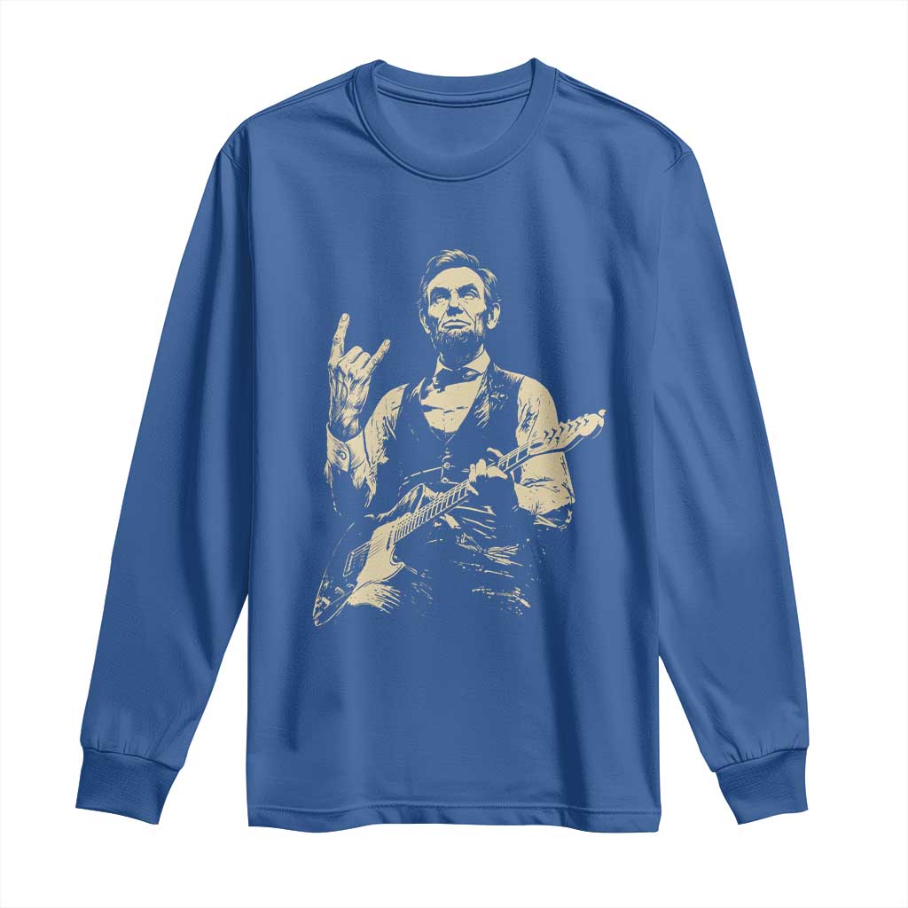 Rock And Roll Abraham Lincoln Playing Guitar Long Sleeve Shirt Vintage Patriotic Music Gift TS12 Royal Blue Print Your Wear