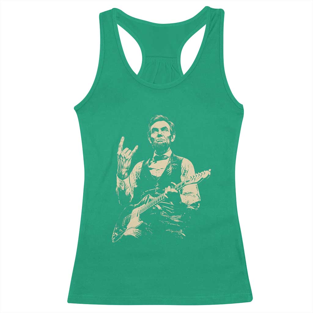 Rock And Roll Abraham Lincoln Playing Guitar Racerback Tank Top Vintage Patriotic Music Gift TS12 Irish Green Print Your Wear