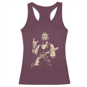 Rock And Roll Abraham Lincoln Playing Guitar Racerback Tank Top Vintage Patriotic Music Gift TS12 Maroon Print Your Wear