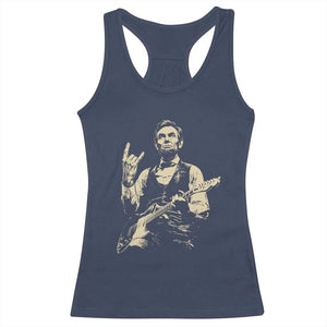Rock And Roll Abraham Lincoln Playing Guitar Racerback Tank Top Vintage Patriotic Music Gift TS12 Navy Print Your Wear
