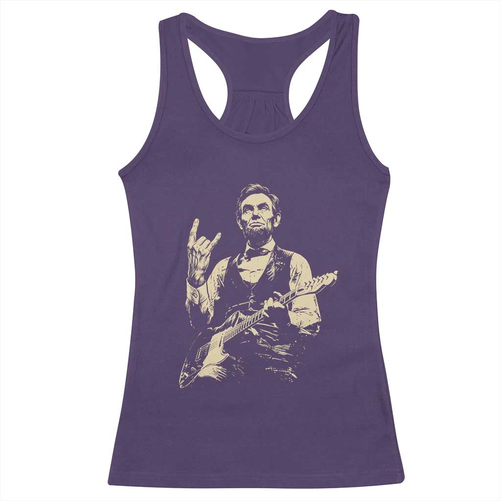 Rock And Roll Abraham Lincoln Playing Guitar Racerback Tank Top Vintage Patriotic Music Gift TS12 Purple Print Your Wear