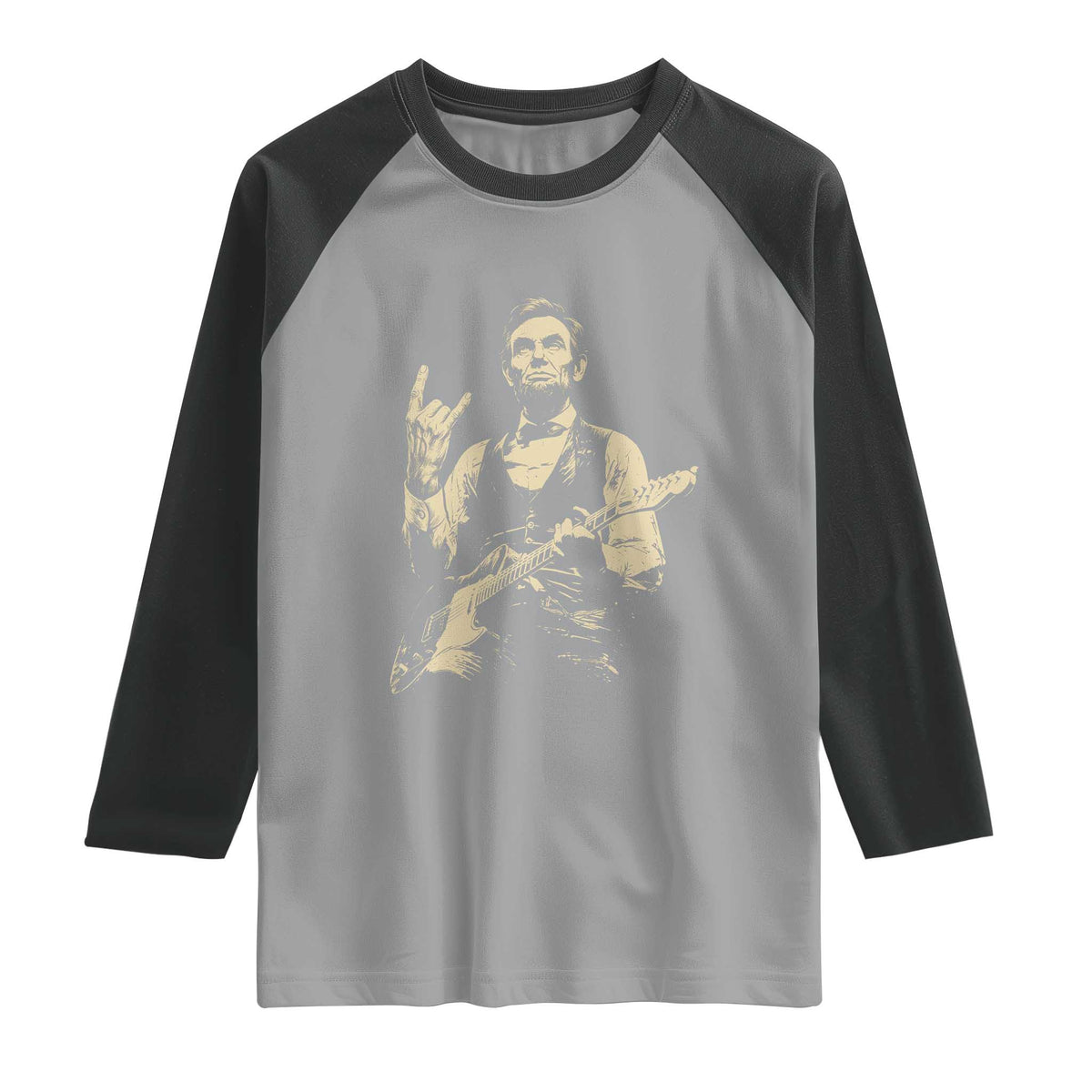 Rock And Roll Abraham Lincoln Playing Guitar Raglan Shirt Vintage Patriotic Music Gift TS12 Sport Gray Black Print Your Wear
