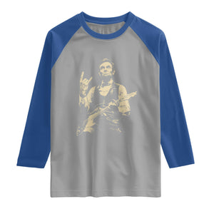 Rock And Roll Abraham Lincoln Playing Guitar Raglan Shirt Vintage Patriotic Music Gift TS12 Sport Gray Royal Print Your Wear