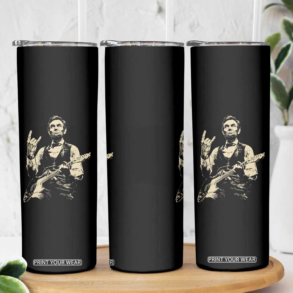 Rock And Roll Abraham Lincoln Playing Guitar Skinny Tumbler Vintage Patriotic Music Gift TS12 Print Your Wear