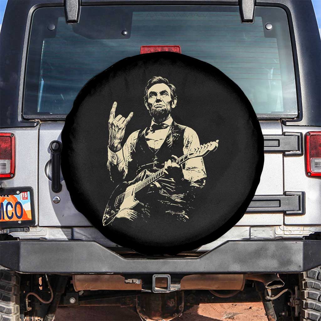 Rock And Roll Abraham Lincoln Playing Guitar Spare Tire Cover Vintage Patriotic Music Gift TS12 No hole Black Print Your Wear