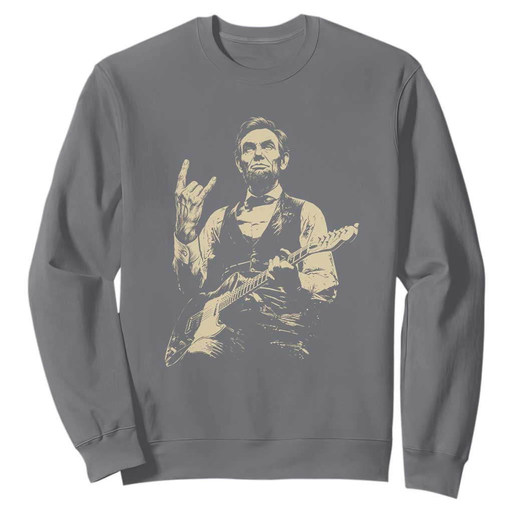 Rock And Roll Abraham Lincoln Playing Guitar Sweatshirt Vintage Patriotic Music Gift TS12 Charcoal Print Your Wear