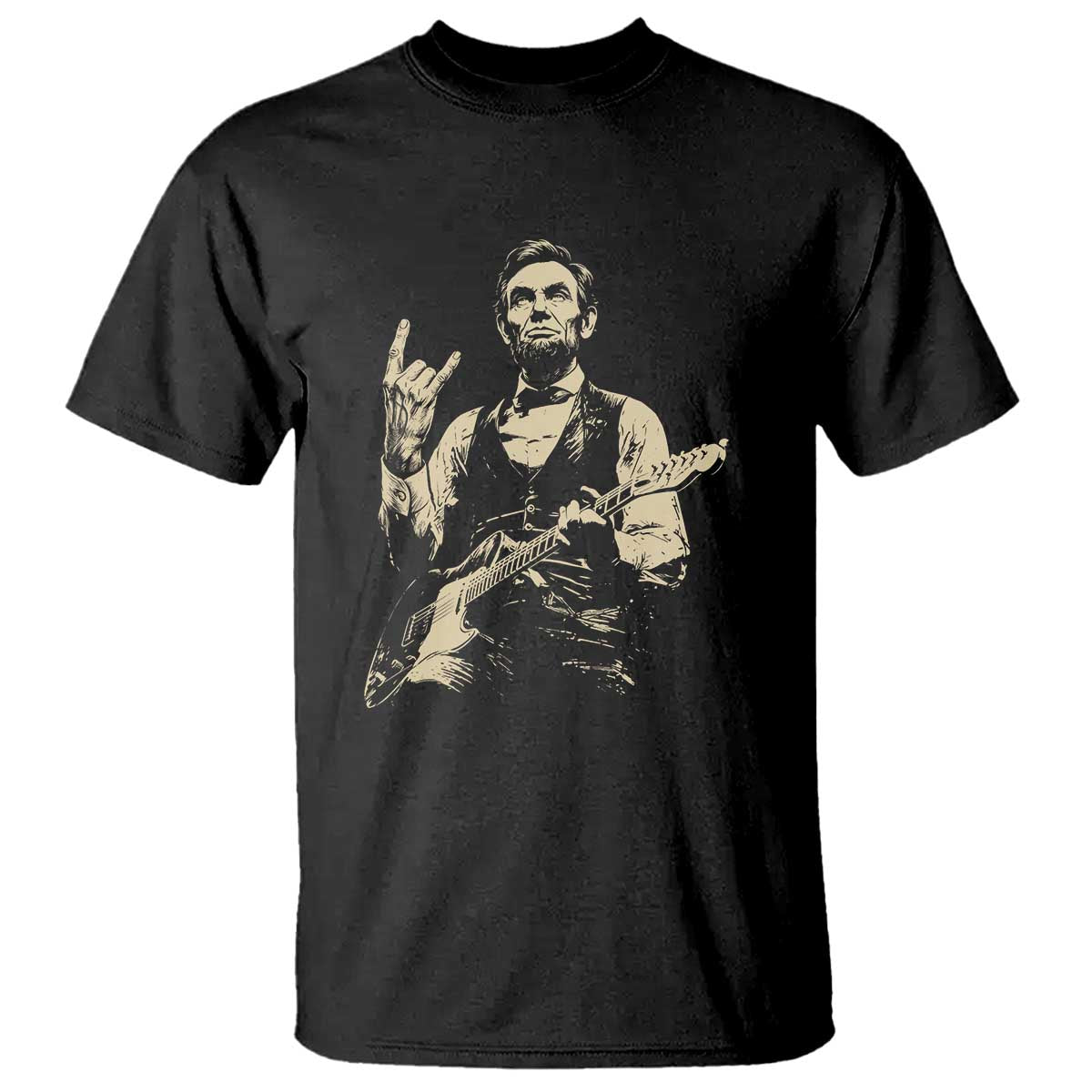 Rock And Roll Abraham Lincoln Playing Guitar T Shirt Vintage Patriotic Music Gift TS12 Black Print Your Wear