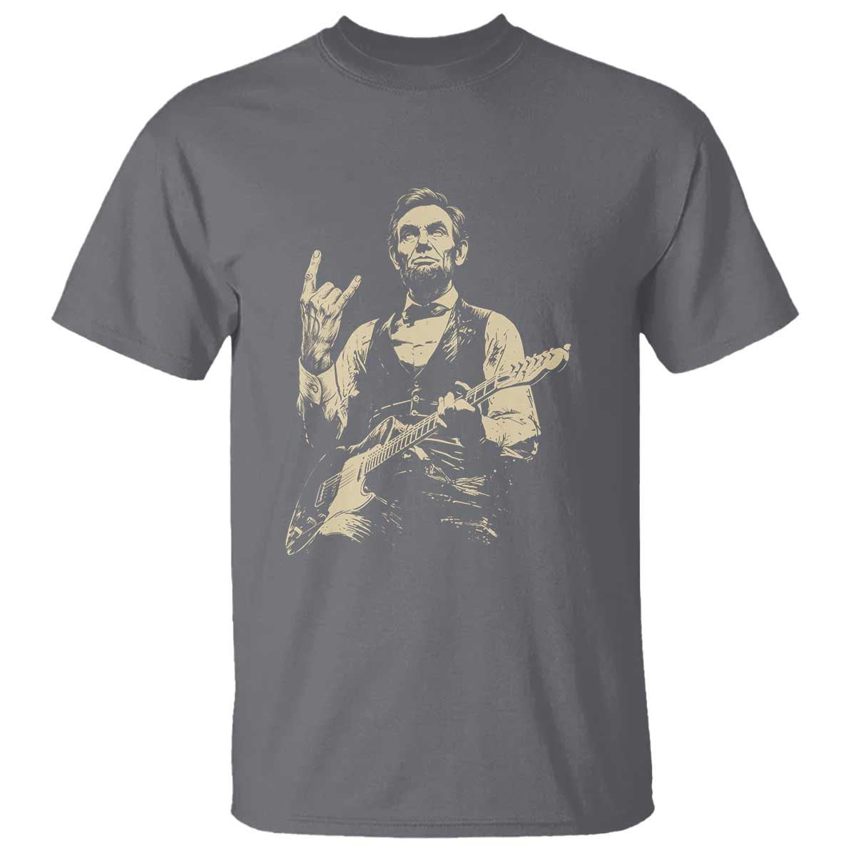 Rock And Roll Abraham Lincoln Playing Guitar T Shirt Vintage Patriotic Music Gift TS12 Charcoal Print Your Wear