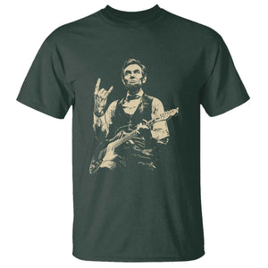 Rock And Roll Abraham Lincoln Playing Guitar T Shirt Vintage Patriotic Music Gift TS12 Dark Forest Green Print Your Wear