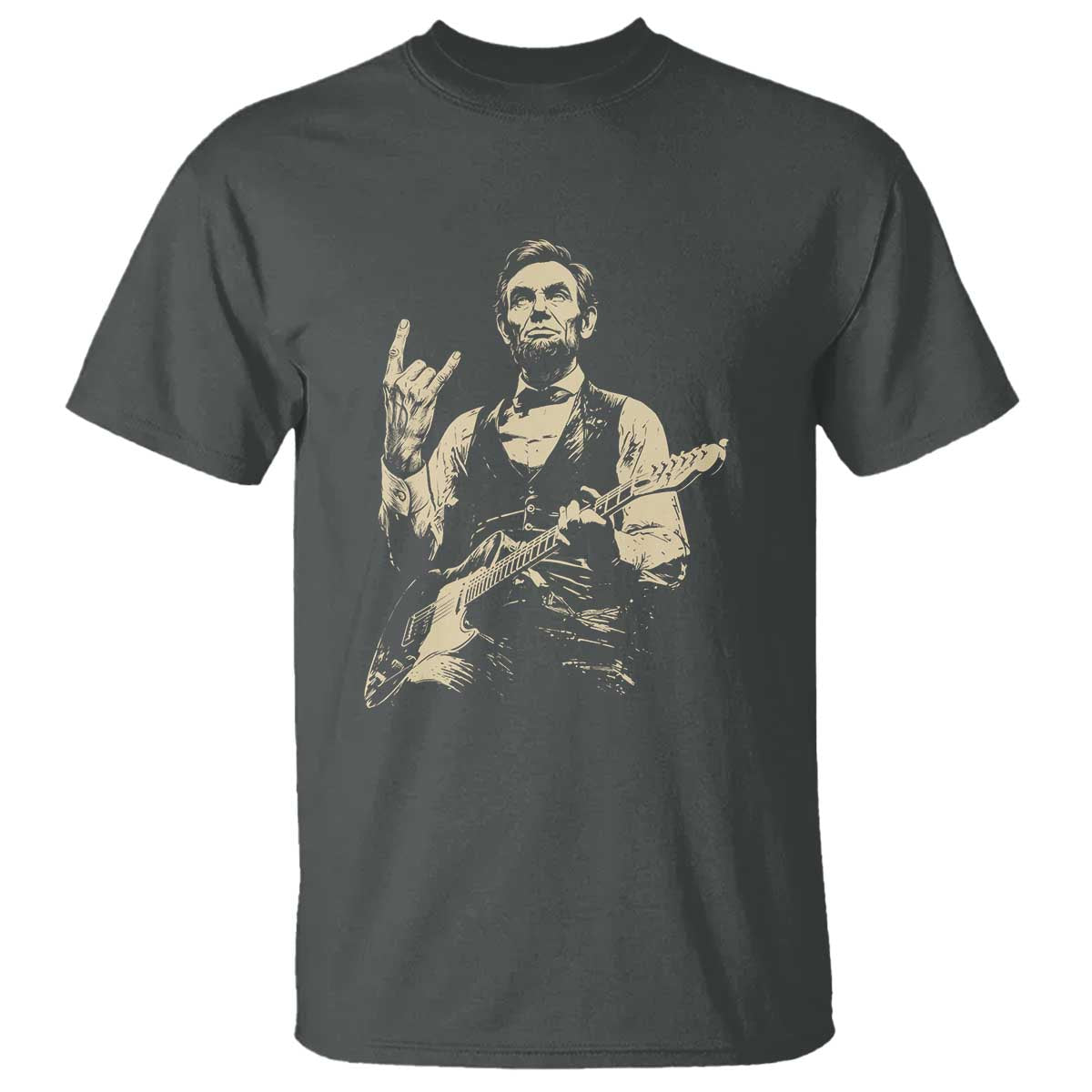 Rock And Roll Abraham Lincoln Playing Guitar T Shirt Vintage Patriotic Music Gift TS12 Dark Heather Print Your Wear