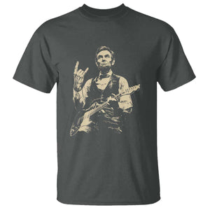 Rock And Roll Abraham Lincoln Playing Guitar T Shirt Vintage Patriotic Music Gift TS12 Dark Heather Print Your Wear