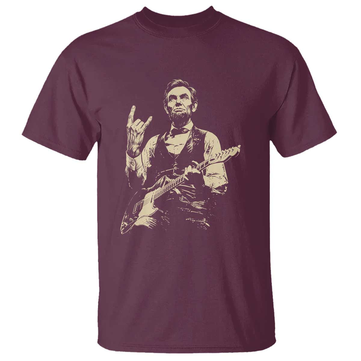 Rock And Roll Abraham Lincoln Playing Guitar T Shirt Vintage Patriotic Music Gift TS12 Maroon Print Your Wear