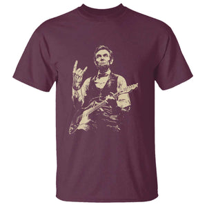 Rock And Roll Abraham Lincoln Playing Guitar T Shirt Vintage Patriotic Music Gift TS12 Maroon Print Your Wear