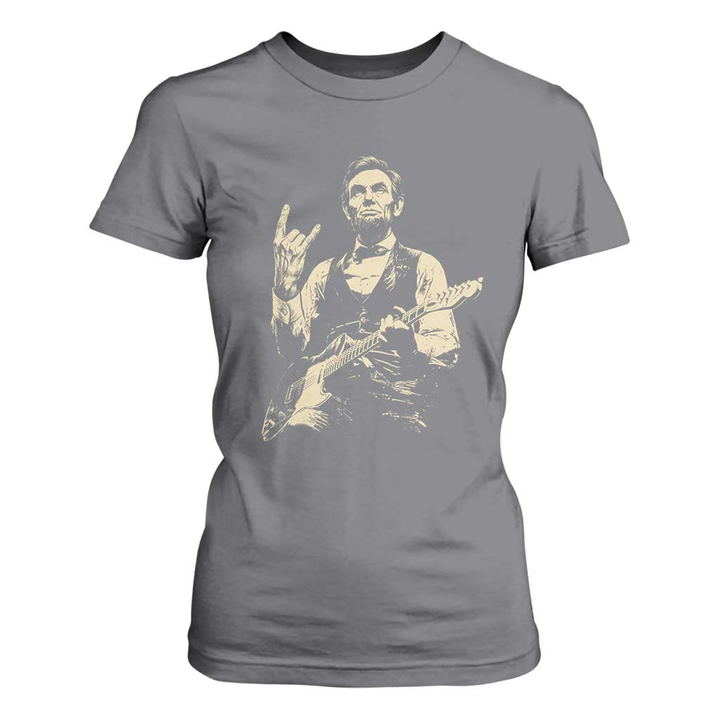 Rock And Roll Abraham Lincoln Playing Guitar T Shirt For Women Vintage Patriotic Music Gift TS12 Charcoal Print Your Wear