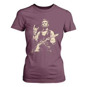 Rock And Roll Abraham Lincoln Playing Guitar T Shirt For Women Vintage Patriotic Music Gift TS12 Maroon Print Your Wear