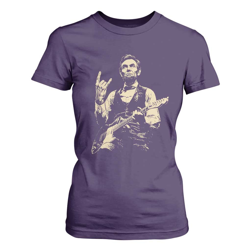 Rock And Roll Abraham Lincoln Playing Guitar T Shirt For Women Vintage Patriotic Music Gift TS12 Purple Print Your Wear