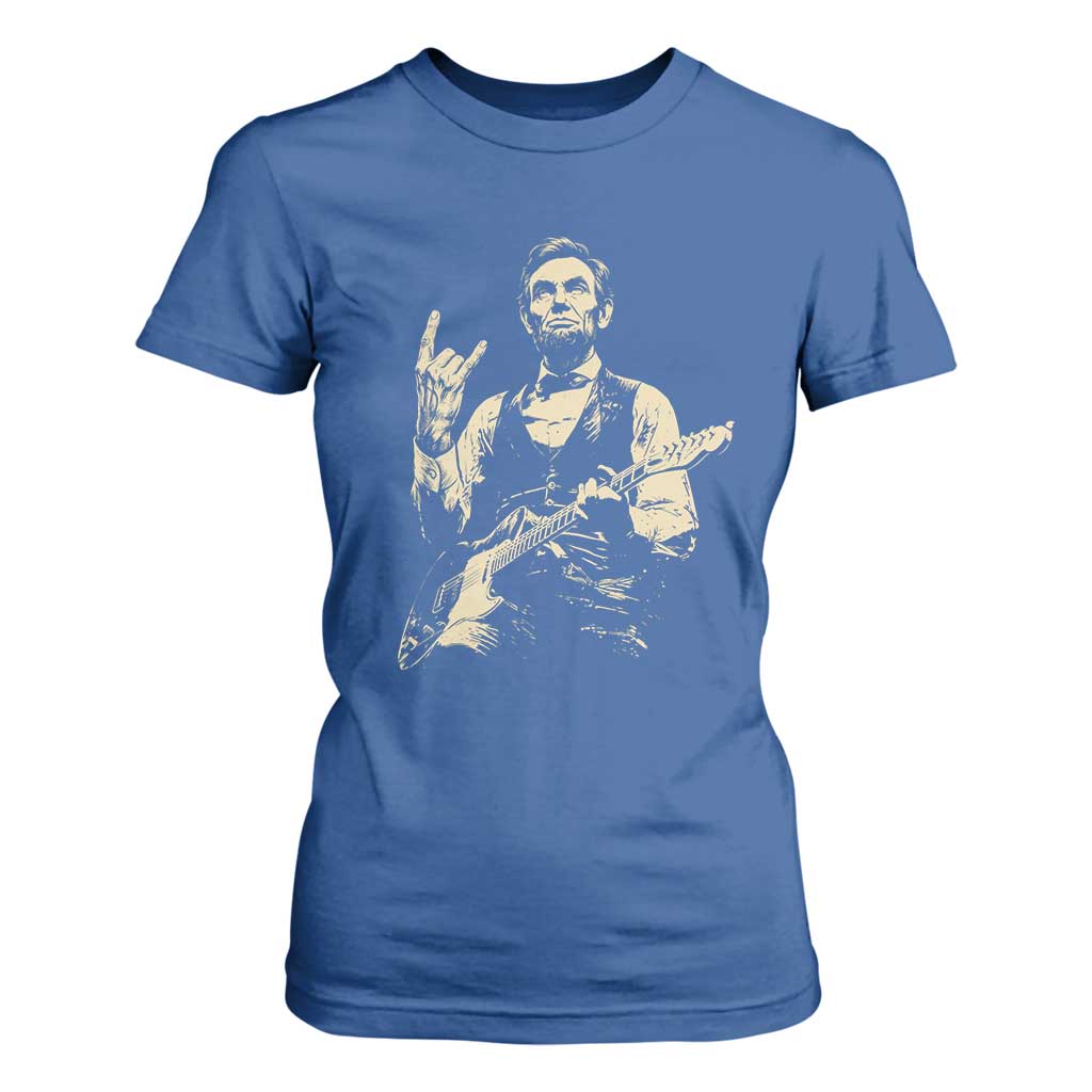 Rock And Roll Abraham Lincoln Playing Guitar T Shirt For Women Vintage Patriotic Music Gift TS12 Royal Blue Print Your Wear