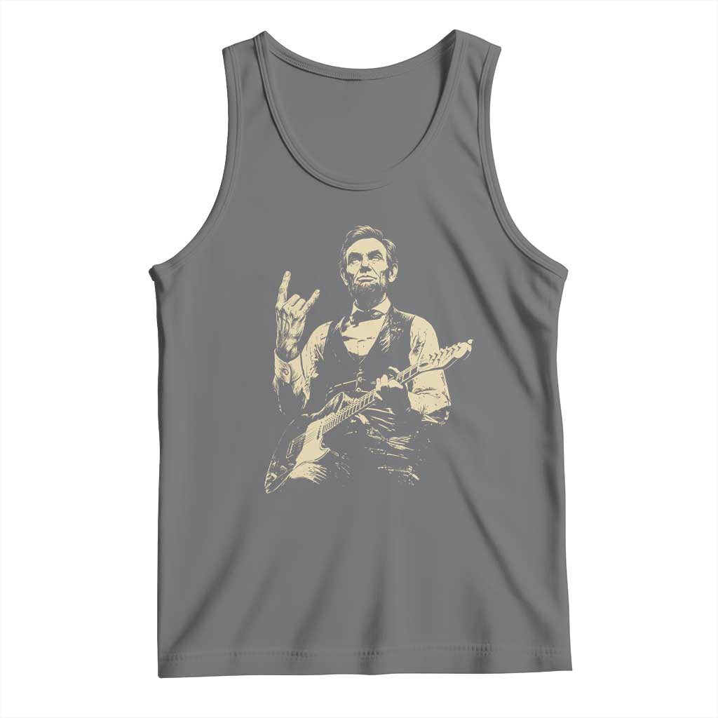 Rock And Roll Abraham Lincoln Playing Guitar Tank Top Vintage Patriotic Music Gift TS12 Black Heather Print Your Wear