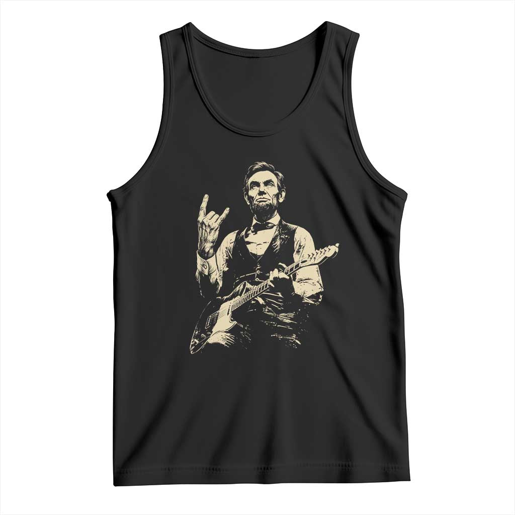Rock And Roll Abraham Lincoln Playing Guitar Tank Top Vintage Patriotic Music Gift TS12 Black Print Your Wear