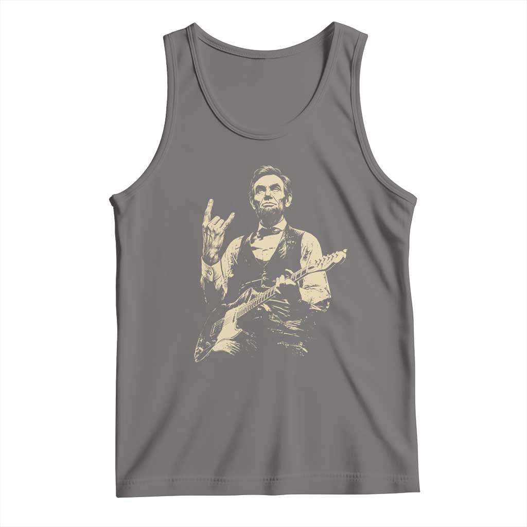 Rock And Roll Abraham Lincoln Playing Guitar Tank Top Vintage Patriotic Music Gift TS12 Deep Heather Print Your Wear