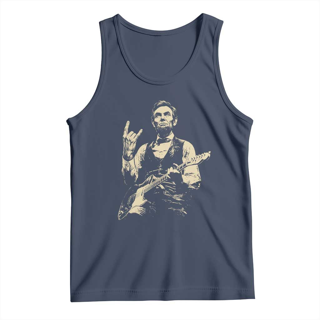 Rock And Roll Abraham Lincoln Playing Guitar Tank Top Vintage Patriotic Music Gift TS12 Navy Print Your Wear