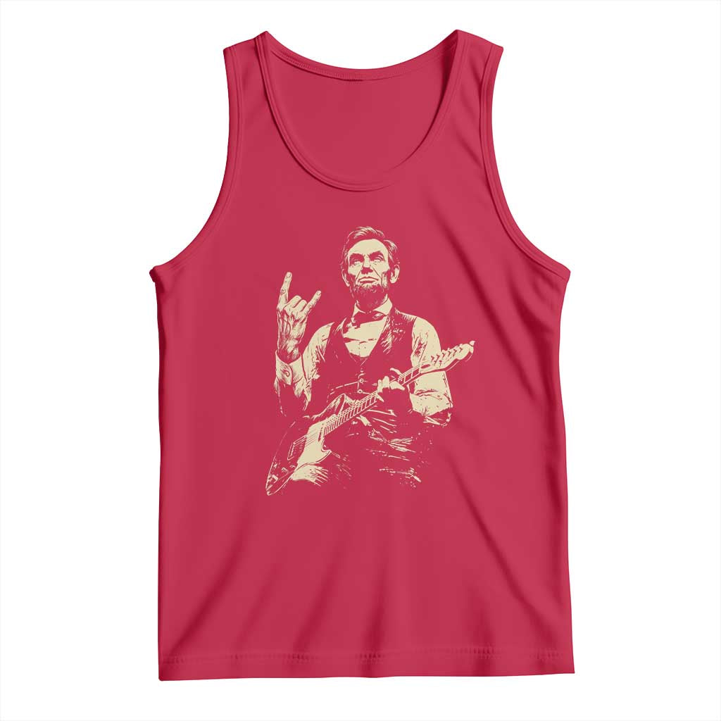 Rock And Roll Abraham Lincoln Playing Guitar Tank Top Vintage Patriotic Music Gift TS12 Red Print Your Wear