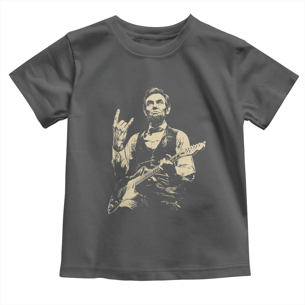 Rock And Roll Abraham Lincoln Playing Guitar Toddler T Shirt Vintage Patriotic Music Gift TS12 Dark Heather Print Your Wear